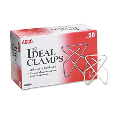 Image of ACCO Ideal Butterfly Paper Clamps, Steel Wire, Small 1.5 Inch Size, 100 Sheet Capacity, Silver, 50 Clamps per Box (A7072620)
