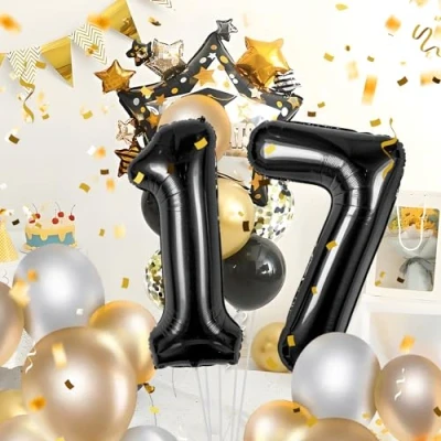 Image of Number Balloons 17,Black 17 Balloon 40 Inch Giant Helium Foil for Boys Girls 17th Birthday Party Decor Anniversary Decorations Supplies