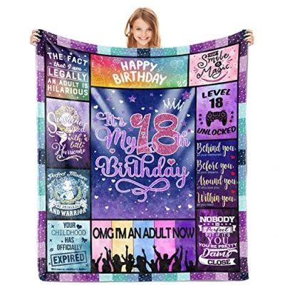 Image of Zlomjro 18th Birthday Gifts for Girls Blanket 50&quot;x60&quot; 18 Year Old Girl Ideas Decorations Throw Blankets