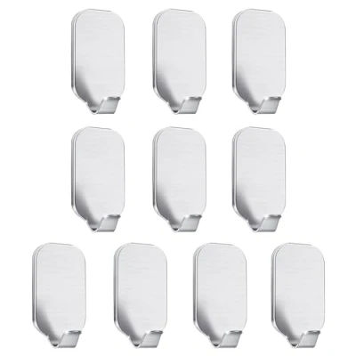 Image of BEEWAY Self Adhesive Hooks Pack 10 Sticky Waterproof for Bathroom Kitchen Wall Door Stick On Hanging Coat Cloth Towel Key Stainless Steel, No Nails