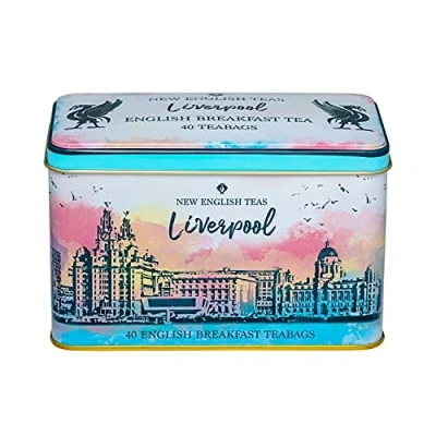 Image of New English Teas Liverpool Gifts Tea Caddy with 40 Breakfast Teabags