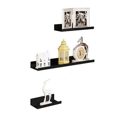 Image of EUGAD Set of 3 Wall Shelves, Floating Shelves Mounted for Wall, Modern Metal Shelving Unit Industrial Style Small Shelf Living Room, Bedroom, Bathroom, Kitchen, Black