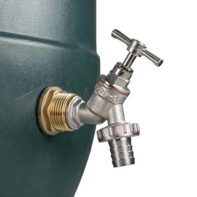 Image of 3/4&quot; Water Butt Replacement Faucet Brass Metal Lever Tap with UK Bib Outlet &amp; Hose Barb Adapter,Quick Connect Garden Hosepipes (Nickel Plated (Barbed))