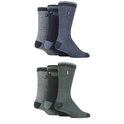 Image of Jeep Mens Terrain Leisure Socks Cushioned Ribbed Ideal for Hiking, Walking &amp; Outdoors 6 Pair Multipack Size 11 Navy Green