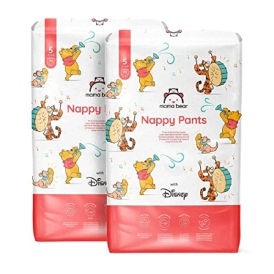 Image of Amazon Brand Mama Bear Disney Nappy Pants, Size 5 (12 17 kg), 140 Count (2 Packs of 70), White, Monthly Pack