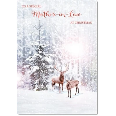 Image of doodlecards Mother in Law Christmas Card Deers Forest Large A4 Size for with Plain Envelope