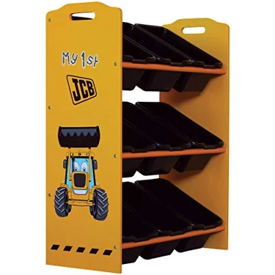 Image of JCB Children&#039;s Storage Shelves, Happy Beds Yellow Digger Kids Bin 64 x 66 28 cm