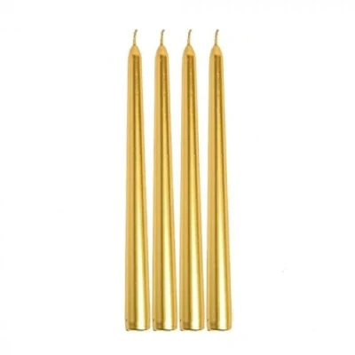 Image of Marco Paul 4pc Gold Taper Candles Metallic Candle Light Table Long Burning Decor Candlesticks Pillar Multipack Non Toxic