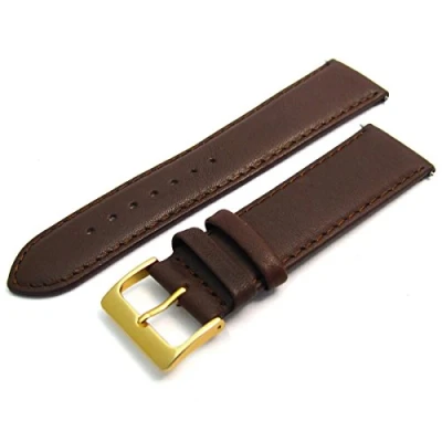 Image of Soft Genuine Leather Watch Strap Band 22mm, Brown, Gilt (Gold Colour) Buckle