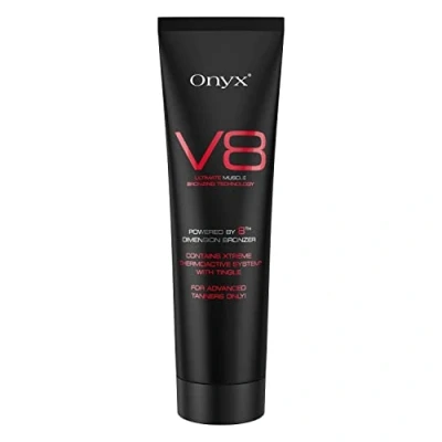 Image of Onyx V8 Sunbed Cream for Men Hot Tingle Tan Enhancer with Bronzer Indoor Tanning Beds Skin Firming &amp; Ultimate Muscle Bronzing Technology