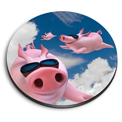 Image of 1 x Round MDF Magnet Flying Pigs Pink Pig 15799