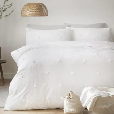 Image of Appletree White Polka Dots Duvet Cover Sets Double Bedding Size (200 x 200cm) with 2x Pillowcases Spots/Dots Super Soft 100% Cotton