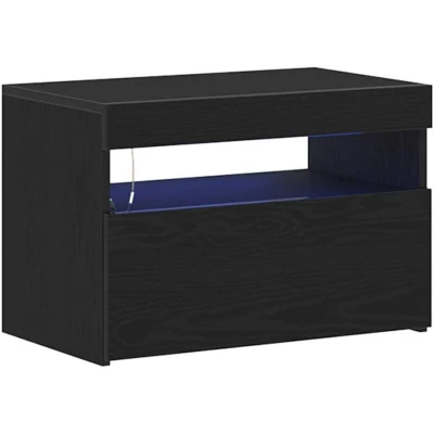 Image of vidaXL Bedside Cabinet with LED Lights Black Oak 60x35x40 cm Engineered Wood