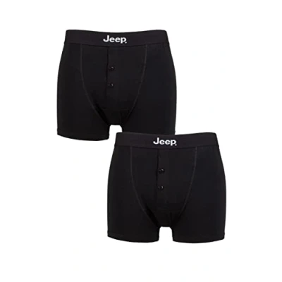 Image of Mens 2 Pack Jeep Cotton Plain Fitted Button Front Trunk Boxer Shorts Black / L