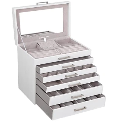 Image of SONGMICS Jewellery Box, Organiser, Large case, with 6 Layers and 5 Drawers, White JBC138