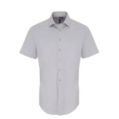 Image of Premier Mens Stretch Fit Poplin Short Sleeve Shirt (Silver) Size 2XL