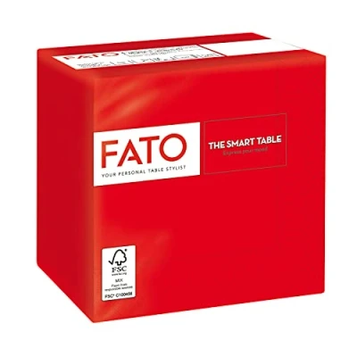 Image of Fato Disposable Paper Napkins, Ideal for Aperitifs and Cocktails, Pack of 100 Size 24x24 Folded in 4, 2 ply, Red Color, 100% Pure Cellulose, FSC Certified