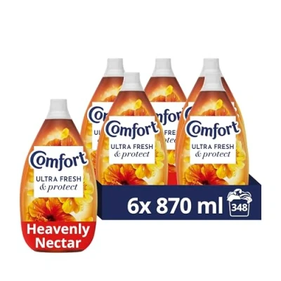 Image of Comfort Ultra Fresh &amp; Protect Heavenly Nectar Fabric Conditioner with Pro Fibre Technology Protects Colour and Shape 58 washes(870 ml) Case pack of 6