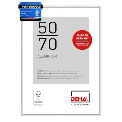 Image of DEHA Design Boston Photo Frame 50x70cm, Aluminium Picture Frame, Silver with Protective Acrylic Glazing and Push Turn Clips