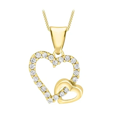 Image of Carissima Gold Women&#039;s 9ct Yellow Cubic Zirconia Double Heart Pendant on Chain Necklace of 46cm/18&quot;
