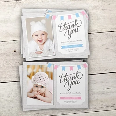 Image of Baby Thank You Cards, Personalised, Birth Announcement, Girl or Boy Cards (Design 9)
