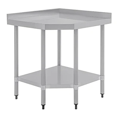 Image of Vogue Stainless Steel Corner Table 600 mm, Polished Steel, Size: 960(H) x 800(W) 600(D)mm, With Galvanised Undershelf, Fixings Included, CB907