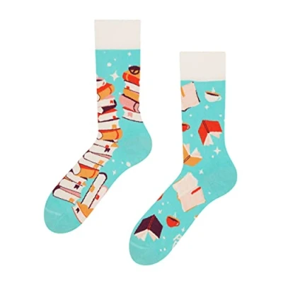 Image of Dedoles Unisex Socks for Women, Men &amp; Kids Cotton Funny Designs Football Bicycle Horses Plants Firefighter Gift Mismatched, Design: Magic Books, Colour: Blue, Size: 8 9.5 W / 9 11 M UK