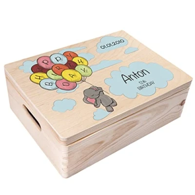 Image of Creative Deco Personalised Child Birthday Gift Gifts for Girls or Boys Unique Wish Text Custom Box Customised Wooden Storage with Hinged Lid Perfect as a Keepsake Decoration