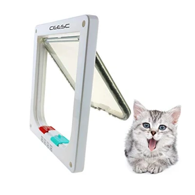 Image of CEESC Cat Flap Door Magnetic Pet Screen With 4 Way Lock for Puppies and Small Dogs, 3 Sizes 2 Colors Options (S: 7.56&quot;(W) x 7.87&quot;(H) 0.71&quot;(D), White)