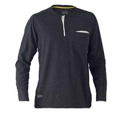 Image of Bisley Workwear UKBK6932_BCCG Flex &amp; Move Cotton Henley T Shirt Long Sleeve Charcoal Marle, S