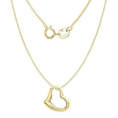Image of Carissima Gold Women&#039;s 9 ct Yellow 12 x 10 mm Heart Slider Pendant on 0.7 Venetian Box Chain Necklace of Length 41 cm/16 Inch
