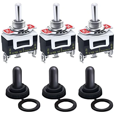 Image of mxuteuk 3Pcs Heavy Duty Rocker Momentary Toggle Switch 20A 125V SPDT 3 Position Pin (ON) Off with Metal Bat Waterproof Cap Ten 123 3mz B123