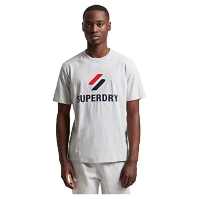 Image of Superdry Men&#039;s Code SL Stacked APQ TEE T Shirt, Cadet Grey Marl, Medium