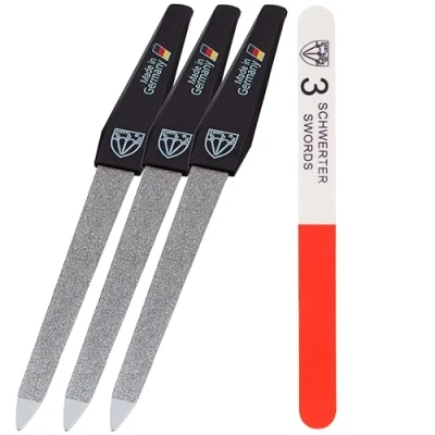 Image of 3 Swords Germany Sapphire Metal Nail File 2 Pieces with 1 Piece Way Buffer Care for You Made in