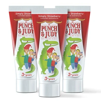 Image of Punch &amp; Judy Kids Toothpaste Simply Strawberry Flavour, 3+ Years, Fluoride, Sugar Free (3 x 50ml)