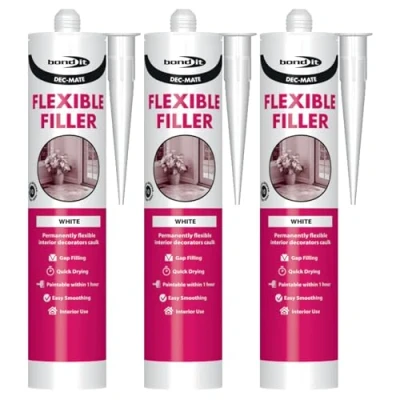 Image of Bond It DEC MATE Flexible Decorators Caulk 3x White, 285ml EU3 Quick Drying Interior Gap Filler for Cracks &amp; Joints Over Paintable Within 1 Hour Easy Smoothing Sealant