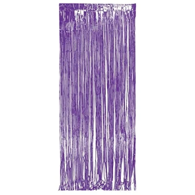 Image of Party Perfecto METALLIC TINSEL Door FOIL CURTAIN Streamers Backdrop Fringe Use for Birthday Wedding DIY Photo Booth Decorations Window Background Props (Purple)
