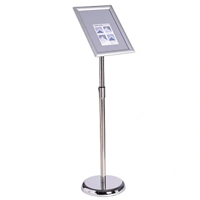 Image of VAIIGO A3 Sign Stand Adjustable Aluminum Poster Snap Frame Menu Replaceable Advertisement Rack Floor Display Stands with Stable Round Base (Silver)