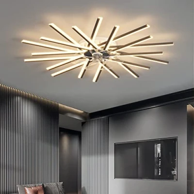 Image of Ceiling Fans with Lights and Remote APP Control Reversible DC Large Lamps Dimmable 6 Speed Fan Light for Living Room Bedroom, Black, 100cm