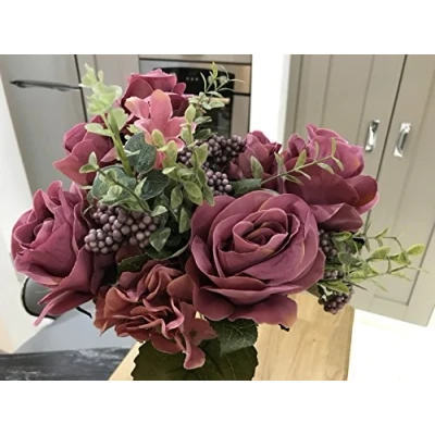 Image of Best Artificial 50cm Vintage Silk Rose Flower Spray Bouquet Wedding Home Decoration Arrangement (Antique Fuchsia)