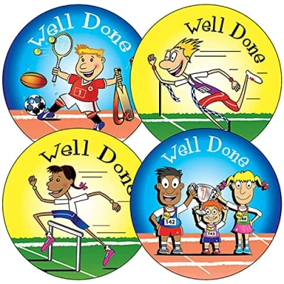 Image of 280 Well Done Sports Day Motivational Childrens Pupils School Teachers Praise Reward Stickers Value Pack 37mm Primary Teaching Services