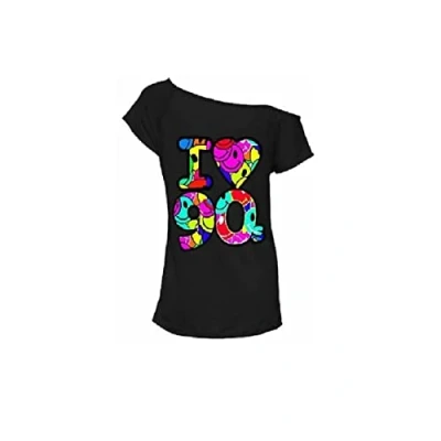 Image of Zeetaq Ladies I Love The 80&#039;s T Shirt Fancy Dress Costume Neon Festival Women&#039;s Outfit UK Size 8 26 (Black 90&#039;s, S M)