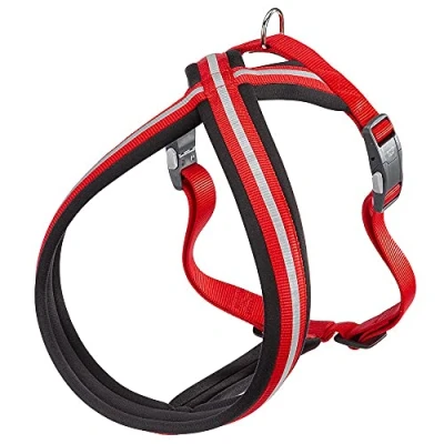 Image of Ferplast Dog Harness DAYTONA CROSS, Large in Nylon, Padded, Reflective and Adjustable. With Magnetic Buckle. Red