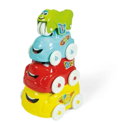 Image of Clementoni Stacking Vehicle Toy: 4 Piece Playset, Bus, Truck, Car &amp; Motorbike (6+ Months)