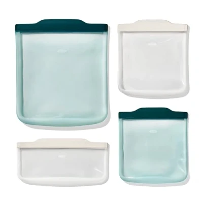 Image of OXO Good Grips Silicone Reusable Bags 4 Piece Starter Set Oat/Lagoon