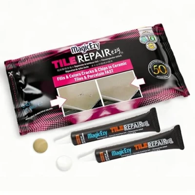 Image of MagicEzy Tile RepairEzy (Honey Beige/White) Ceramic Chip Repair Kit Strong Crack Filler for Bathroom Floor Tiles Almond, Biscuit, Bone Chipped Touch Up Porcelain Fix