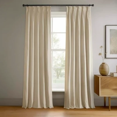 Image of HPD Half Price Drapes Velvet Blackout Curtains/Drapes 96 Inches Long 1 Panel Curtain Signature Pleated for Living Room &amp; Bedroom 25W X 96L, Ecru