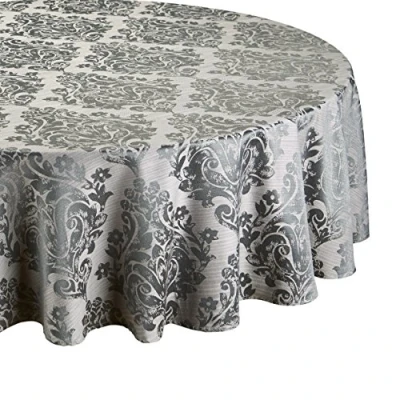 Image of Palazzo Damask Pewter (Greyish) Christmas Round (Circular) Tablecloth Ideal For 4 6 Place Settings (69in 175cm Diameter Approx)