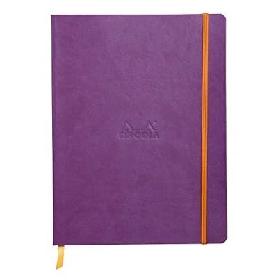 Image of RHODIA 117510C Purple Flexible Notebook 19x25 cm Lined 160 pages Clairefontaine Ivory Paper 90 g/m Bookmark, Elastic Closure Faux Leather Cover Rhodiarama Collection