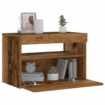 Image of vidaXL Bedside Cabinet Old Wood 60x35x40 cm with RGB LED Lights Engineered Nightstand Storage for Bedroom